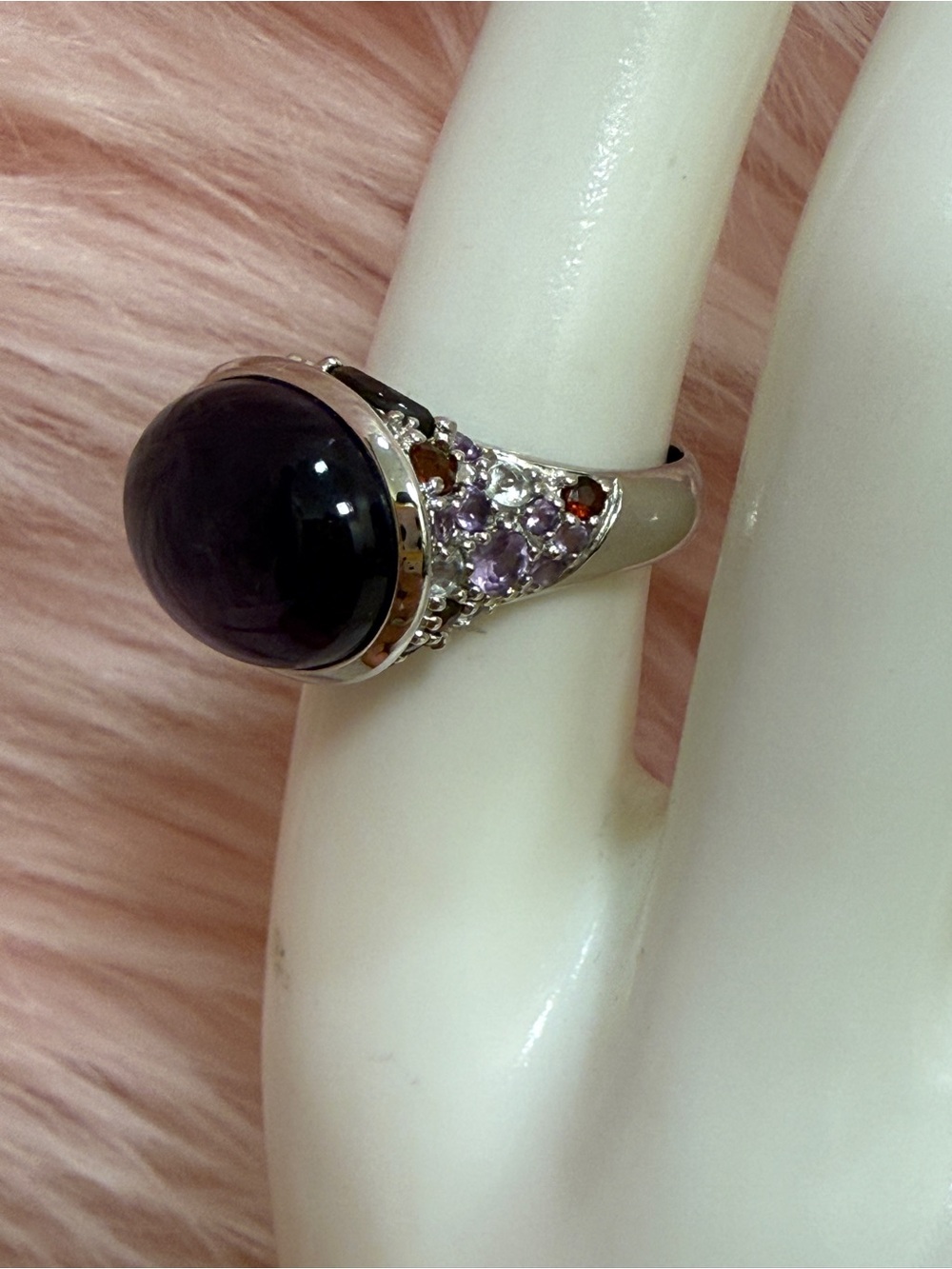 Vintage David Sigal Sterling Silver Ring with Deep Purple Cabochon